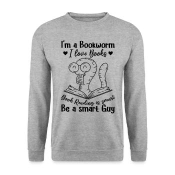 Book Reading Bookworm - I Am A Bookworm I Love - Unisex Pullover - Weißgrau meliert - Vorne - Alina (178cm) & Michal (187cm)