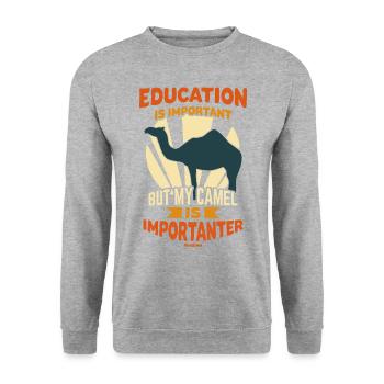Education Is Important But My Camel Is Importanter - Unisex Pullover - Weißgrau meliert - Vorne - Alina (178cm) & Michal (187cm)