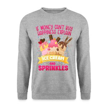 Ice Cream Cone If Money Can't Buy - Unisex Pullover - Weißgrau meliert - Vorne - Alina (178cm) & Michal (187cm)