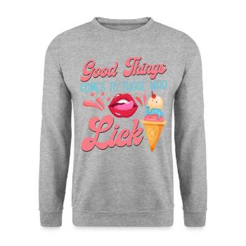 Ice Cream Cone Mouth Tongue Good - Unisex Pullover - Weißgrau meliert - Vorne - Alina (178cm) & Michal (187cm)