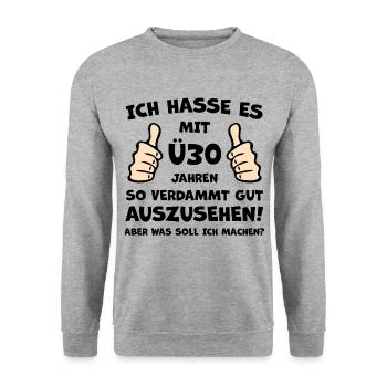 Ü30 Jahre Jubiläum - Unisex Pullover - Weißgrau meliert - Vorne - Alina (178cm) & Michal (187cm)