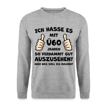 Ü60 Jahre Jubiläum - Unisex Pullover - Weißgrau meliert - Vorne - Alina (178cm) & Michal (187cm)