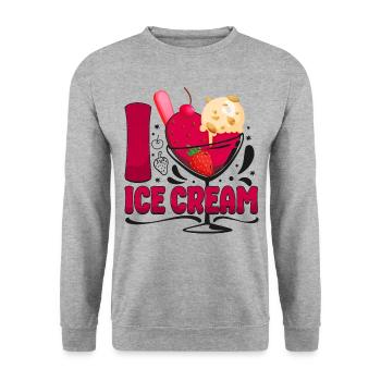 Ice Cream Heart I Love Ice Cream - Unisex Pullover - Weißgrau meliert - Vorne - Alina (178cm) & Michal (187cm)