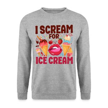 Ice Cream Pun Cone Popsicle Mouth - Unisex Pullover - Weißgrau meliert - Vorne - Alina (178cm) & Michal (187cm)