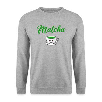 matcha, funny matcha - Unisex Sweatshirt - salt & pepper - Front - Alina (178cm) & Michal (187cm)