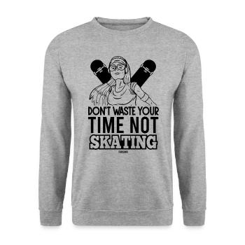 coole Frau Skateboard Mädchen - Unisex Pullover - Weißgrau meliert - Vorne - Alina (178cm) & Michal (187cm)