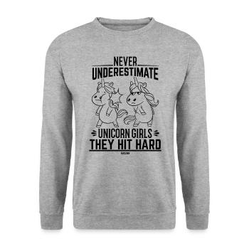 never underestimate unicorn girls - Unisex Sweatshirt - salt & pepper - Front - Alina (178cm) & Michal (187cm)