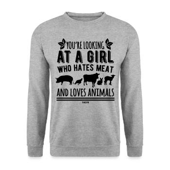La fille aime les animaux cadeau végétalien - Sweat-shirt Unisexe - gris chiné - Devant - Alina (178cm) & Michal (187cm)