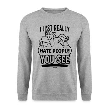 Unicorn hates people - Unisex Sweatshirt - salt & pepper - Front - Alina (178cm) & Michal (187cm)