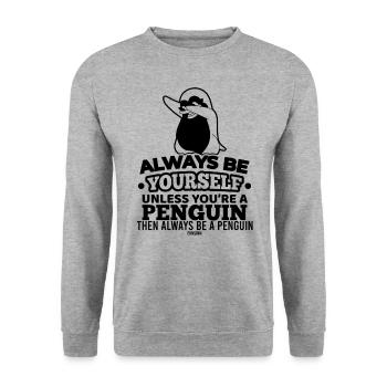 Pinguin - Unisex Pullover - Weißgrau meliert - Vorne - Alina (178cm) & Michal (187cm)