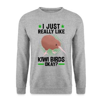 Ich mag halt Kiwi Vogel Schnepfenstrauß - Unisex Pullover - Weißgrau meliert - Vorne - Alina (178cm) & Michal (187cm)