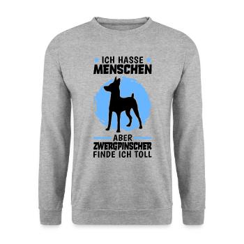 Zwergpinscher finde ich toll Pinscher - Unisex Pullover - Weißgrau meliert - Vorne - Alina (178cm) & Michal (187cm)