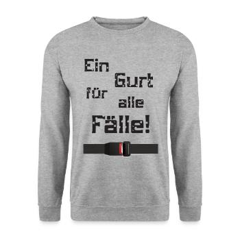 Ein Gurt für alle Fälle - Unisex Pullover - Weißgrau meliert - Vorne - Alina (178cm) & Michal (187cm)