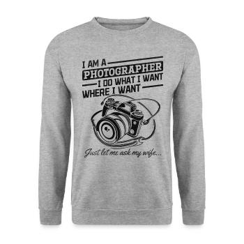 Kamerafotografie Ich bin ein Fotograf Lustiges - Unisex Pullover - Weißgrau meliert - Vorne - Alina (178cm) & Michal (187cm)