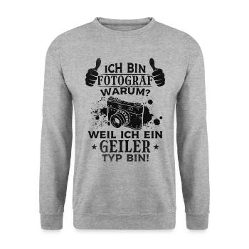 Fotografen - Ich Bin Fotograf Weil ich ein geiler - Unisex Pullover - Weißgrau meliert - Vorne - Alina (178cm) & Michal (187cm)