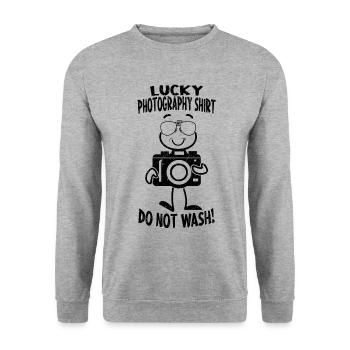 Photographe d’appareil photo Lucky Photography - Sweat-shirt Unisexe - gris chiné - Devant - Alina (178cm) & Michal (187cm)