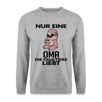 Oma Großmutter Faultier - Unisex Pullover - Weißgrau meliert - Vorne - Alina (178cm) & Michal (187cm)