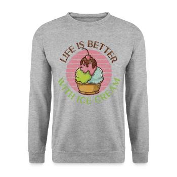 Ice Cream Retro Vintage Life Is - Unisex Sweatshirt - salt & pepper - Front - Alina (178cm) & Michal (187cm)