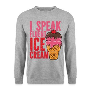Ice Cream Cone Sundae I Speak - Unisex Pullover - Weißgrau meliert - Vorne - Alina (178cm) & Michal (187cm)