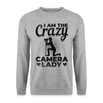 Fotografin Ladies I Am The Crazy Camera Lady - Unisex Pullover - Weißgrau meliert - Vorne - Alina (178cm) & Michal (187cm)