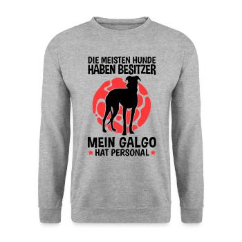 Mein Galgo Espanol hat Personal Spanien Windhund - Unisex Pullover - Weißgrau meliert - Vorne - Alina (178cm) & Michal (187cm)