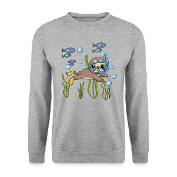 Scuba Diving Sloth Lazy Animal Diving I Gift - Unisex Sweatshirt - salt & pepper - Front - Alina (178cm) & Michal (187cm)