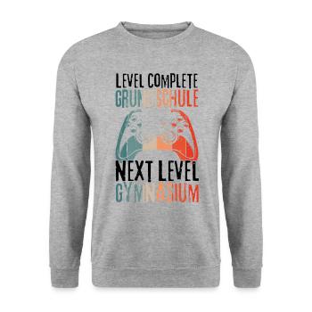 Level Complete Grundschule Einschulung Gymnasium - Unisex Pullover - Weißgrau meliert - Vorne - Alina (178cm) & Michal (187cm)