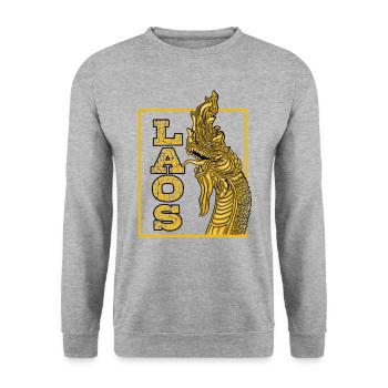 Laos Laote Laoten Seedrache Drache I Geschenk - Unisex Pullover - Weißgrau meliert - Vorne - Alina (178cm) & Michal (187cm)