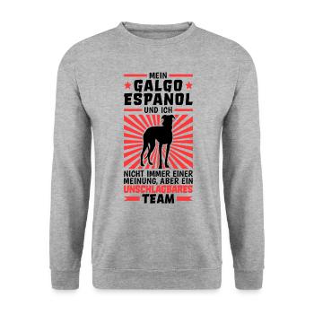 Galgo Espanol ist unschlagbar Spanien Windhund - Unisex Pullover - Weißgrau meliert - Vorne - Alina (178cm) & Michal (187cm)
