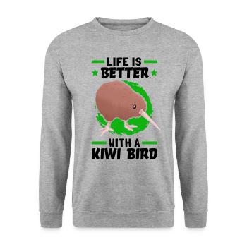 La vie est meilleure avec un oiseau kiwi - Sweat-shirt Unisexe - gris chiné - Devant - Alina (178cm) & Michal (187cm)