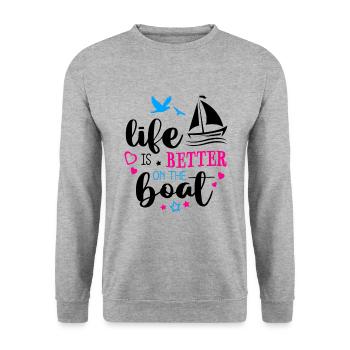 Life Is Better On The Boat Sailboat Captain Sailin - Unisex Pullover - Weißgrau meliert - Vorne - Alina (178cm) & Michal (187cm)
