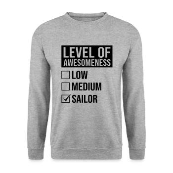 Level Of Awesomeness Low Medium Sailor Captain Shi - Unisex Pullover - Weißgrau meliert - Vorne - Alina (178cm) & Michal (187cm)