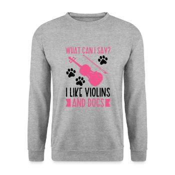 Ich Mag Geigen Und Hunde Geigenmusiker Musik - Unisex Pullover - Weißgrau meliert - Vorne - Alina (178cm) & Michal (187cm)