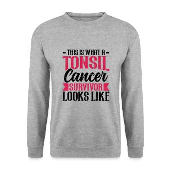 Amygdalectomie survivante aux amandes Drôle - Sweat-shirt Unisexe - gris chiné - Devant - Alina (178cm) & Michal (187cm)