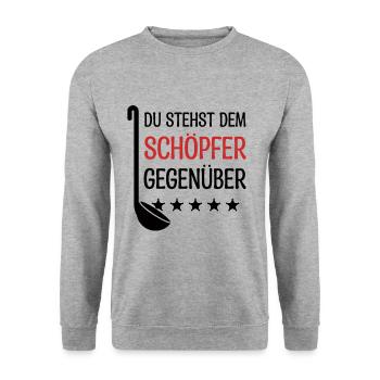 Lustiges Koch Geschenk Kochen Küche Essen - Unisex Pullover - Weißgrau meliert - Vorne - Alina (178cm) & Michal (187cm)