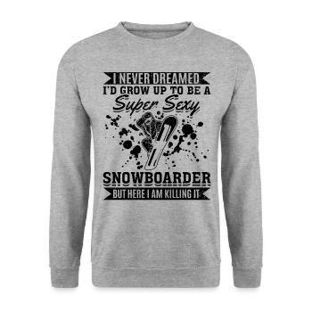 Snowboarden Snowboard Super Sexy Snowboarder - Unisex Pullover - Weißgrau meliert - Vorne - Alina (178cm) & Michal (187cm)