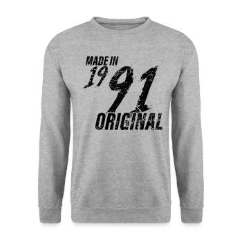 Fait en 1991 Année de naissance 1991 Anniversaire Femmes - Sweat-shirt Unisexe - gris chiné - Devant - Alina (178cm) & Michal (187cm)