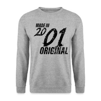 Fait en 2001 Année de naissance 2001 Anniversaire Femmes - Sweat-shirt Unisexe - gris chiné - Devant - Alina (178cm) & Michal (187cm)