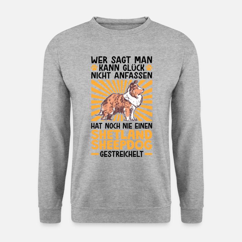 Einen Shetland Sheepdog streicheln Sheltie - Unisex Pullover - Weißgrau meliert