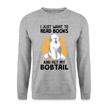 Reading books and petting Bobtail German Shepherd - Unisex Sweatshirt - salt & pepper - Front - Alina (178cm) & Michal (187cm)