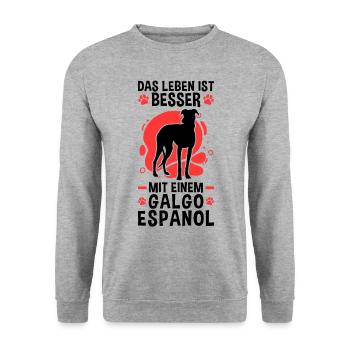Das Leben ist besser mit einem Galgo Espanol - Unisex Pullover - Weißgrau meliert - Vorne - Alina (178cm) & Michal (187cm)