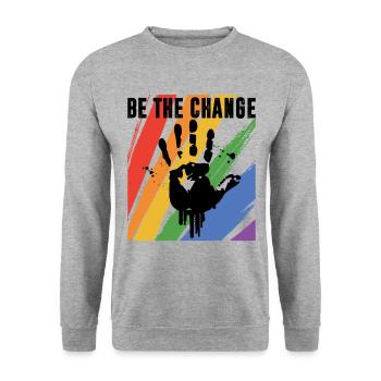 Be The Change Gay Pride Lgbtq Rainbow Transgender - Unisex Pullover - Weißgrau meliert - Vorne - Alina (178cm) & Michal (187cm)