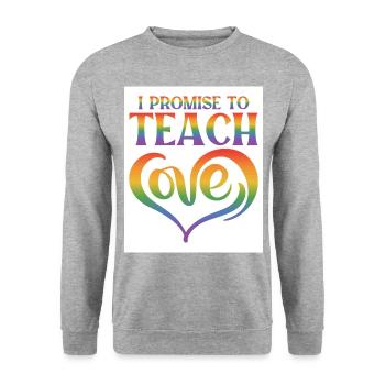 I Promise To Teach Love Lesbian Gay Proud Rainbow - Unisex Pullover - Weißgrau meliert - Vorne - Alina (178cm) & Michal (187cm)