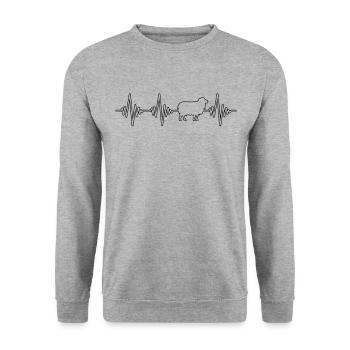 Schaf Herzschlag - Unisex Pullover - Weißgrau meliert - Vorne - Alina (178cm) & Michal (187cm)
