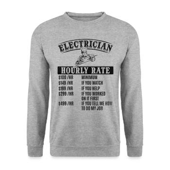 Stundensatz für Elektriker I Lustiger - Unisex Pullover - Weißgrau meliert - Vorne - Alina (178cm) & Michal (187cm)