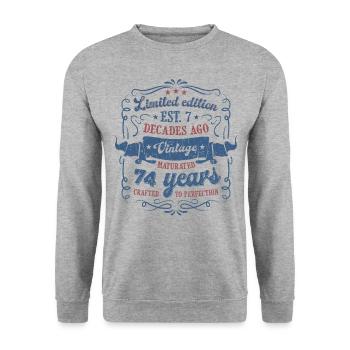 Vintage Légendaire - Vieilli parfaitement 74ème anniversaire - Sweat-shirt Unisexe - gris chiné - Devant - Alina (178cm) & Michal (187cm)