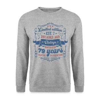 Vintage Légendaire - Vieilli parfaitement 79ème anniversaire - Sweat-shirt Unisexe - gris chiné - Devant - Alina (178cm) & Michal (187cm)