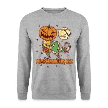 Pumpkinsaurus Dinosaure Drôle Halloween T Rex - Sweat-shirt Unisexe - gris chiné - Devant - Alina (178cm) & Michal (187cm)