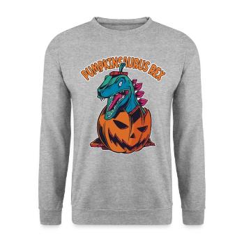 Pumpkinsaurus Dinosaure Drôle Halloween T Rex - Sweat-shirt Unisexe - gris chiné - Devant - Alina (178cm) & Michal (187cm)