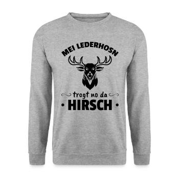 Meine Lederhosn trogt no da Hirsch - Unisex Pullover - Weißgrau meliert - Vorne - Alina (178cm) & Michal (187cm)